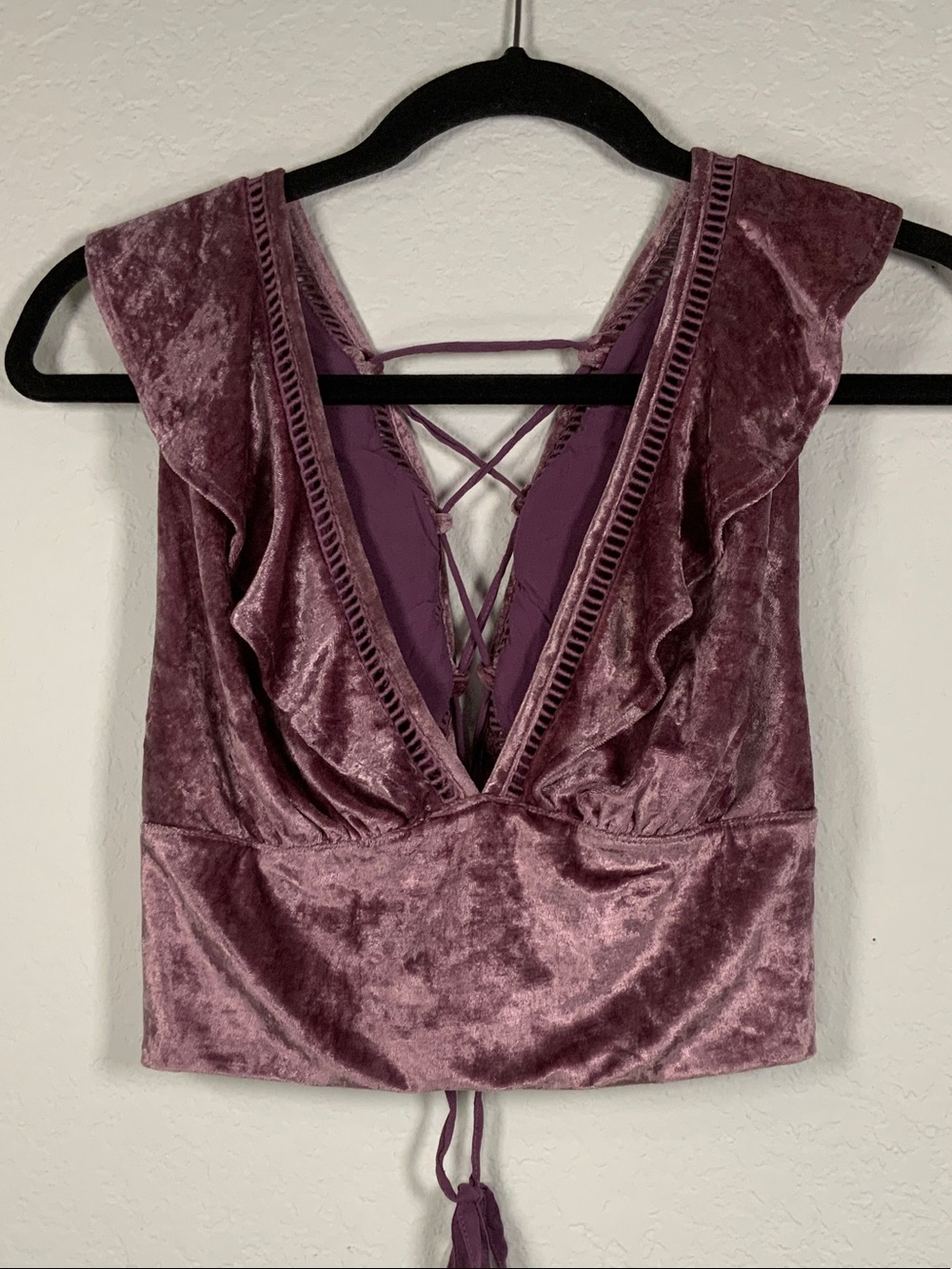 Free People Rose Velvet Lace-Up V-Neck Crop Top